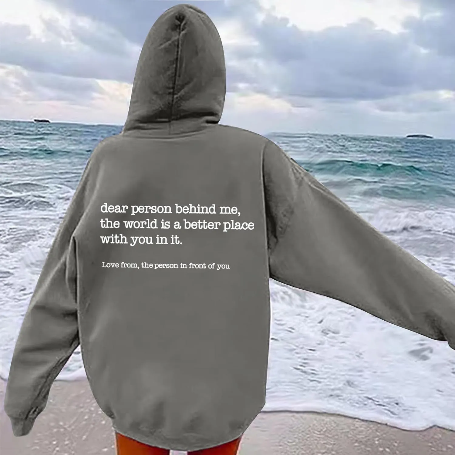 Dear Person Behind Me Hoodie for Women Inspirational Quote Solid Sweatshirt Pullover Hooded Fall Streetwear