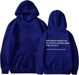 Dear Person Behind Me Hoodie for Women Inspirational Quote Solid Sweatshirt Pullover Hooded Fall Streetwear