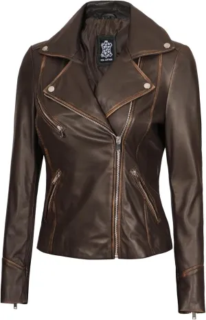Decrum Asymmetrical Real Leather Jacket Women  Trendy Fashion Lambskin Womens Leather Jacket