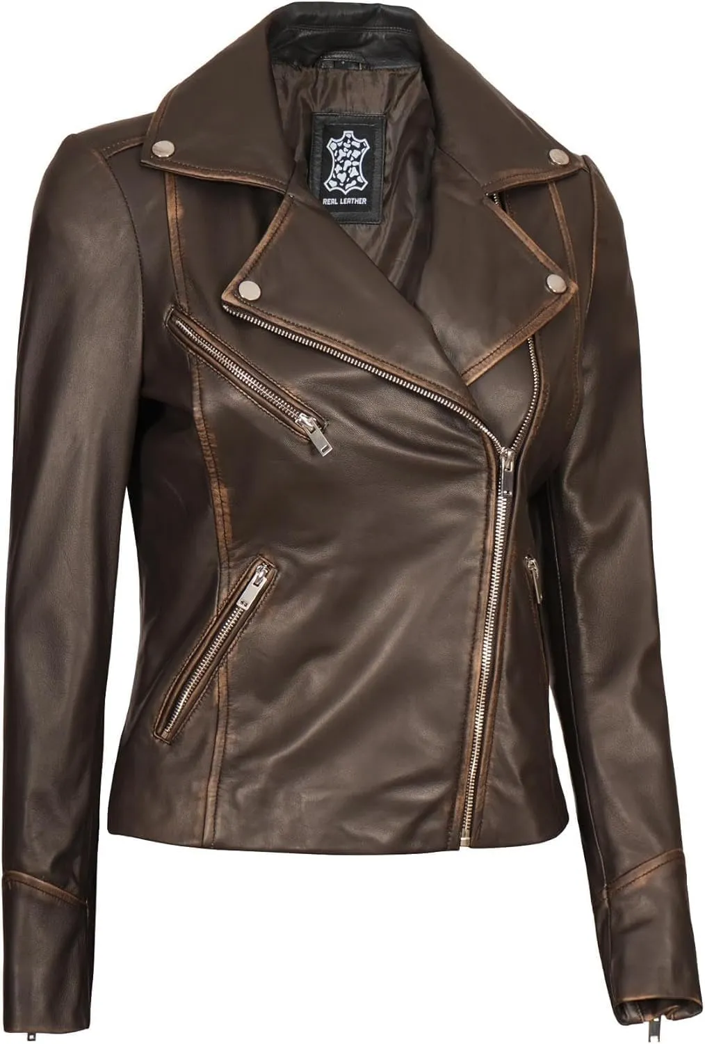 Decrum Asymmetrical Real Leather Jacket Women  Trendy Fashion Lambskin Womens Leather Jacket