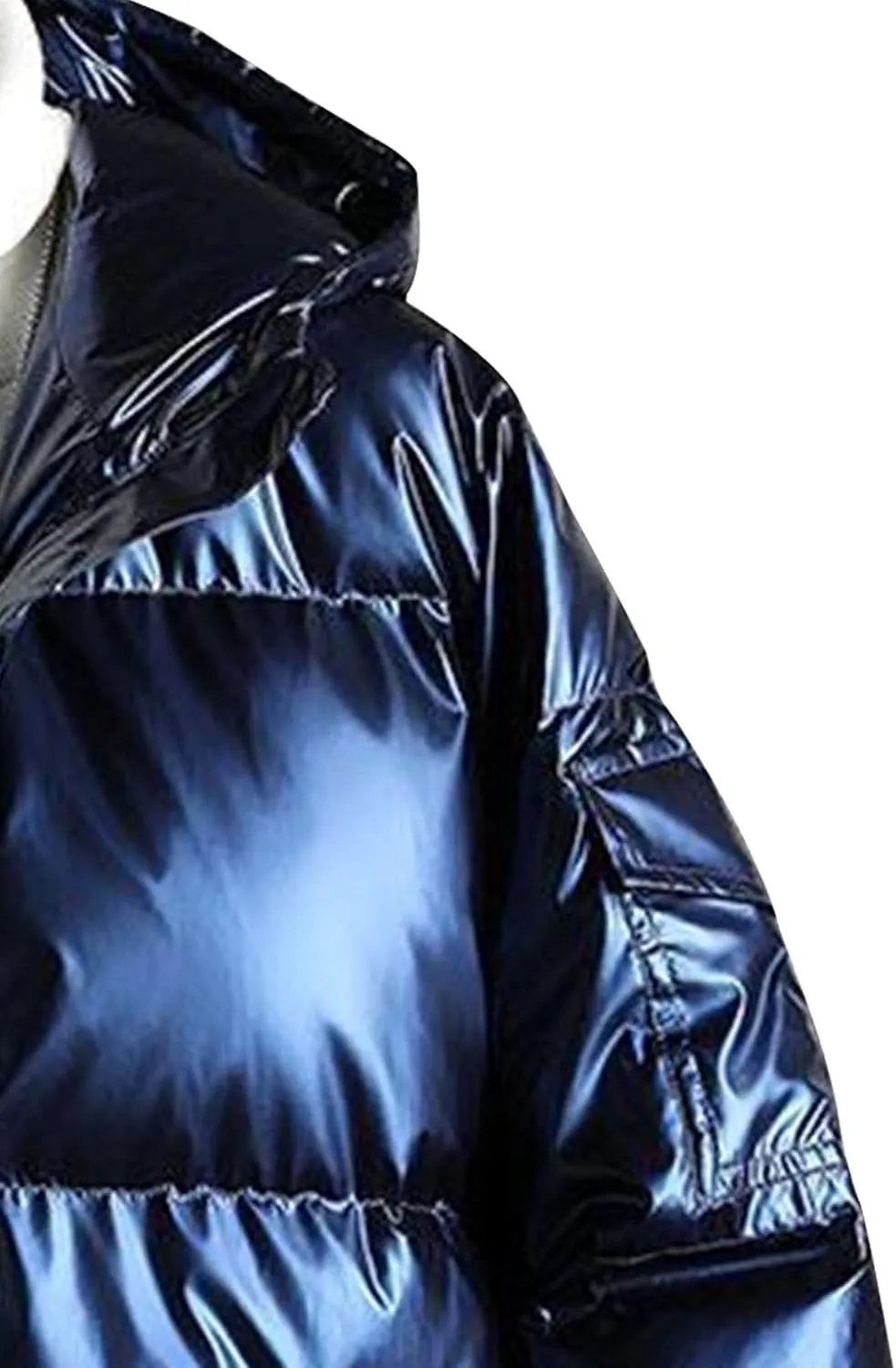 DGHM-JLMY Men's Glossy Padded Winter Hood Coat Metallic Full Zip Down Quilted Puffer Jacket Warm Plus Size Shiny Hooded Coat