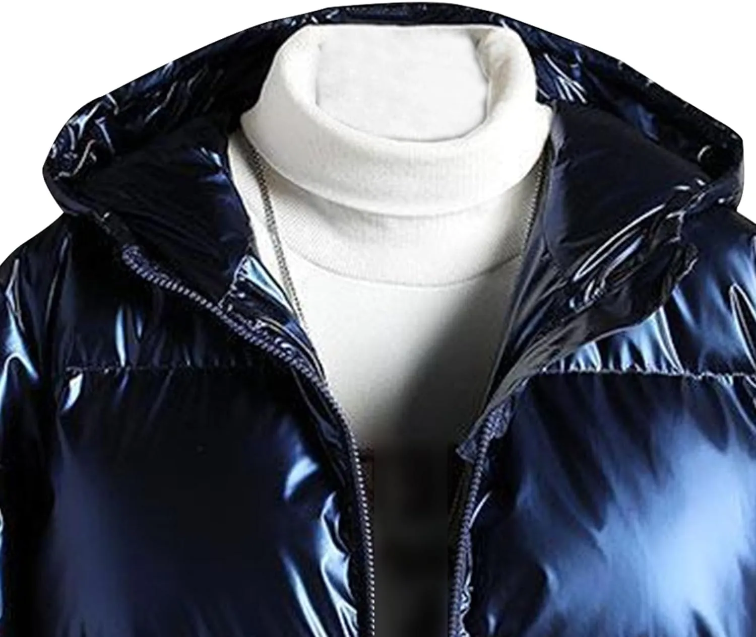 DGHM-JLMY Men's Glossy Padded Winter Hood Coat Metallic Full Zip Down Quilted Puffer Jacket Warm Plus Size Shiny Hooded Coat