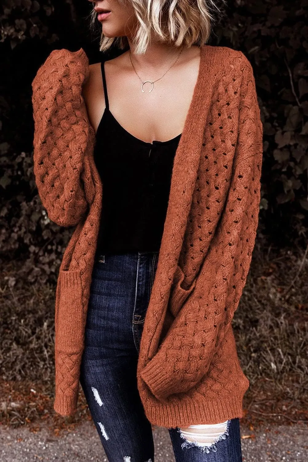 Dokotoo Women's 2024 Fashion Casual Open Front Long Sleeve Chunky Cable Knit Cardigans Sweaters Outerwear Coats with Pockets