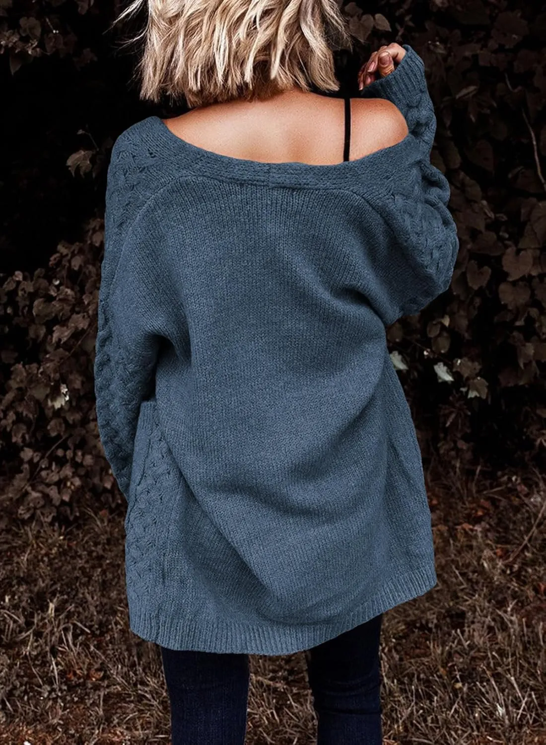 Dokotoo Women's 2024 Fashion Casual Open Front Long Sleeve Chunky Cable Knit Cardigans Sweaters Outerwear Coats with Pockets