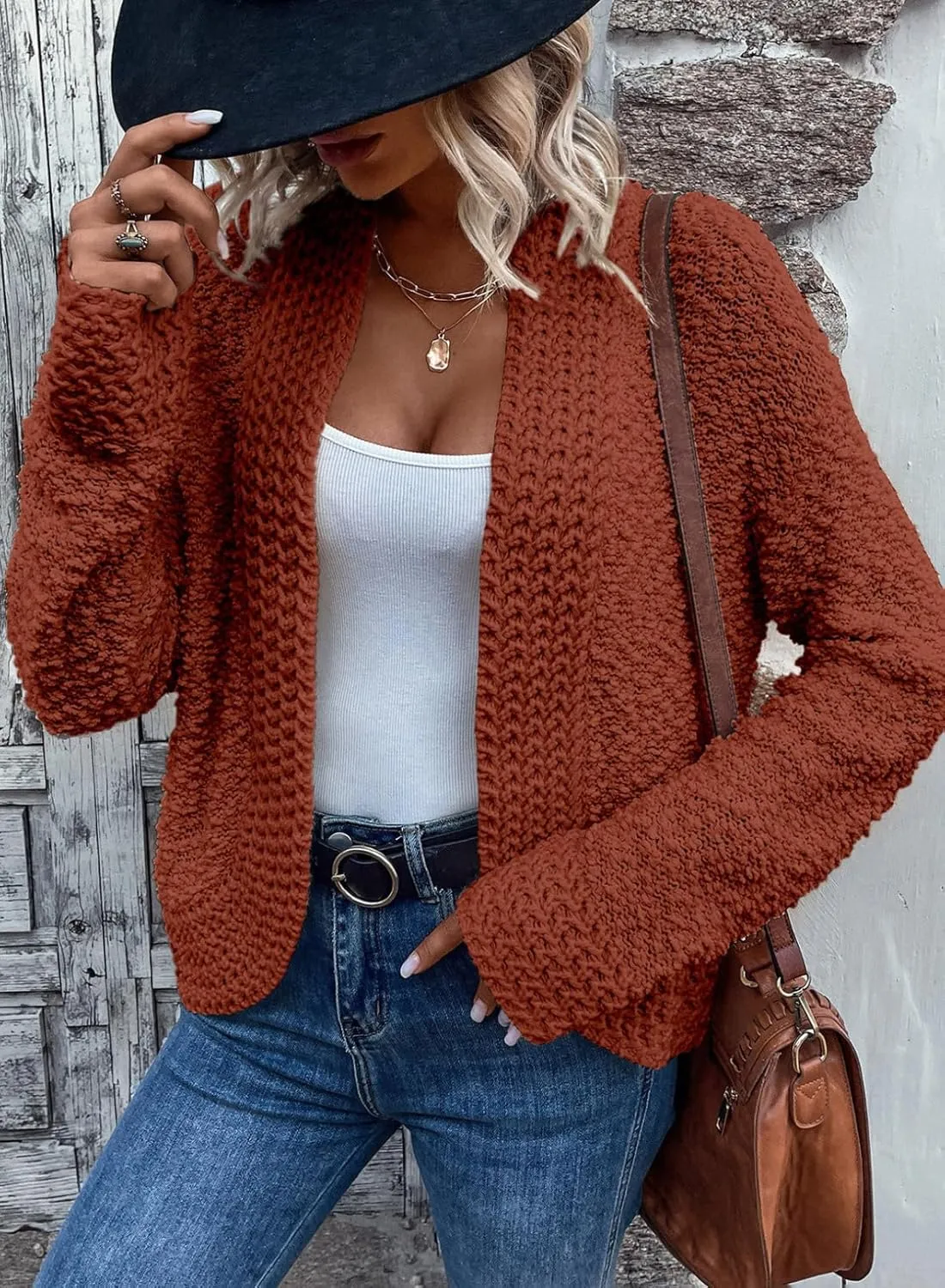 Dokotoo Women's 2025 Fashion Casual Open Front Long Sleeve Chunky Knit Cardigans Sweaters Outerwear Coats