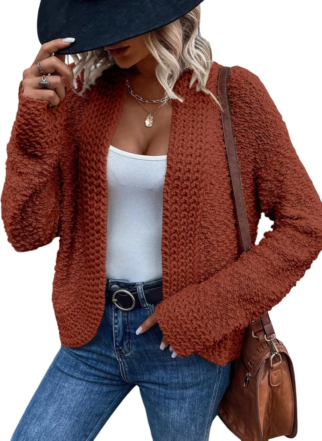 Dokotoo Women's 2025 Fashion Casual Open Front Long Sleeve Chunky Knit Cardigans Sweaters Outerwear Coats