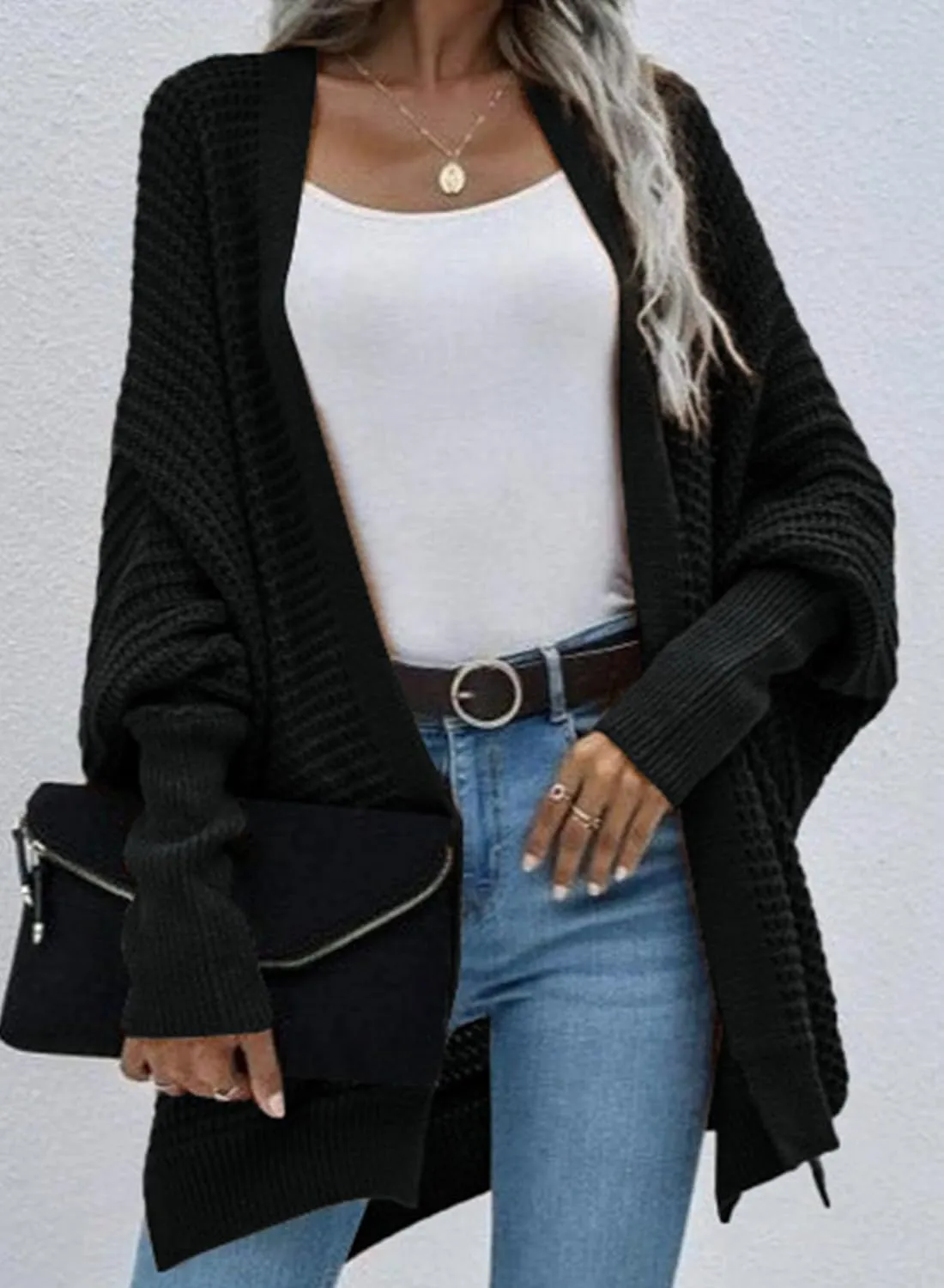 Dokotoo Women's 2025 Fashion Casual Oversized Open Front Batwing Long Sleeve Chunky Knit Cardigans Sweaters Outerwear Coats