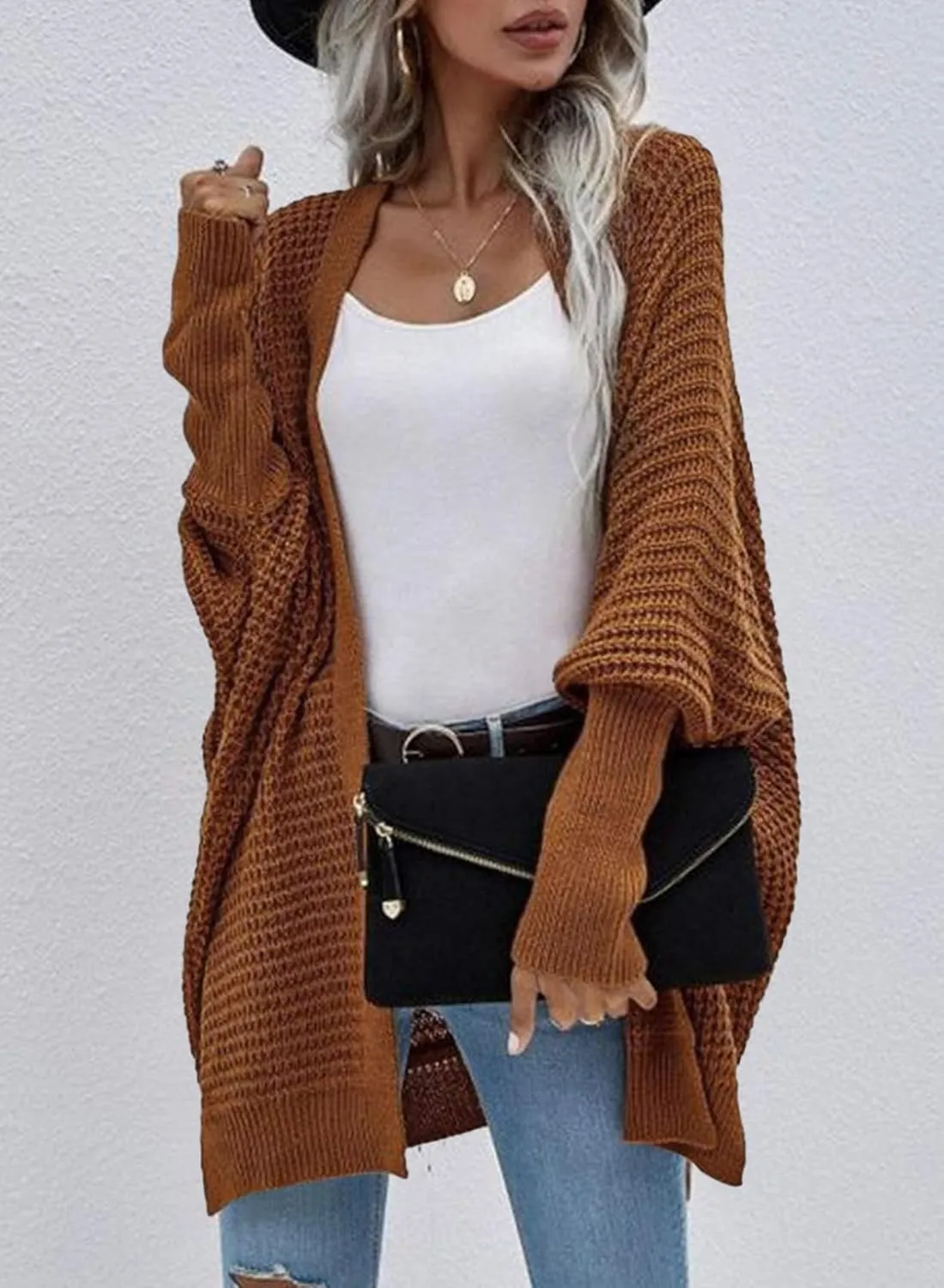 Dokotoo Women's 2025 Fashion Casual Oversized Open Front Batwing Long Sleeve Chunky Knit Cardigans Sweaters Outerwear Coats