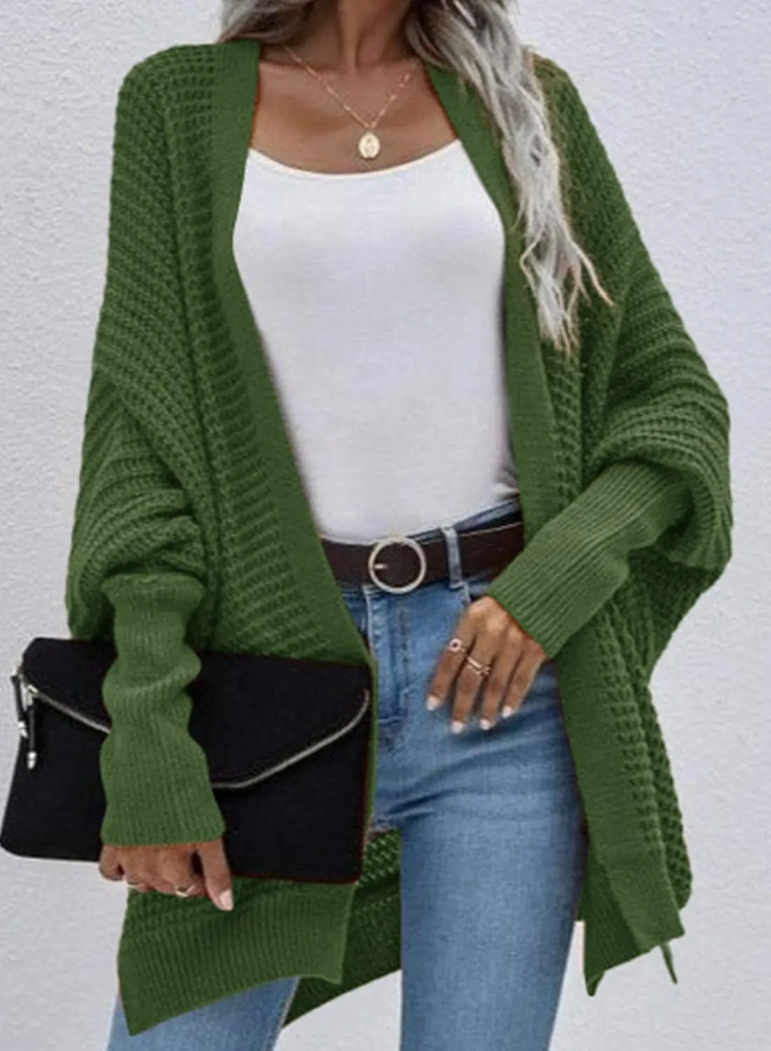 Dokotoo Women's 2025 Fashion Casual Oversized Open Front Batwing Long Sleeve Chunky Knit Cardigans Sweaters Outerwear Coats