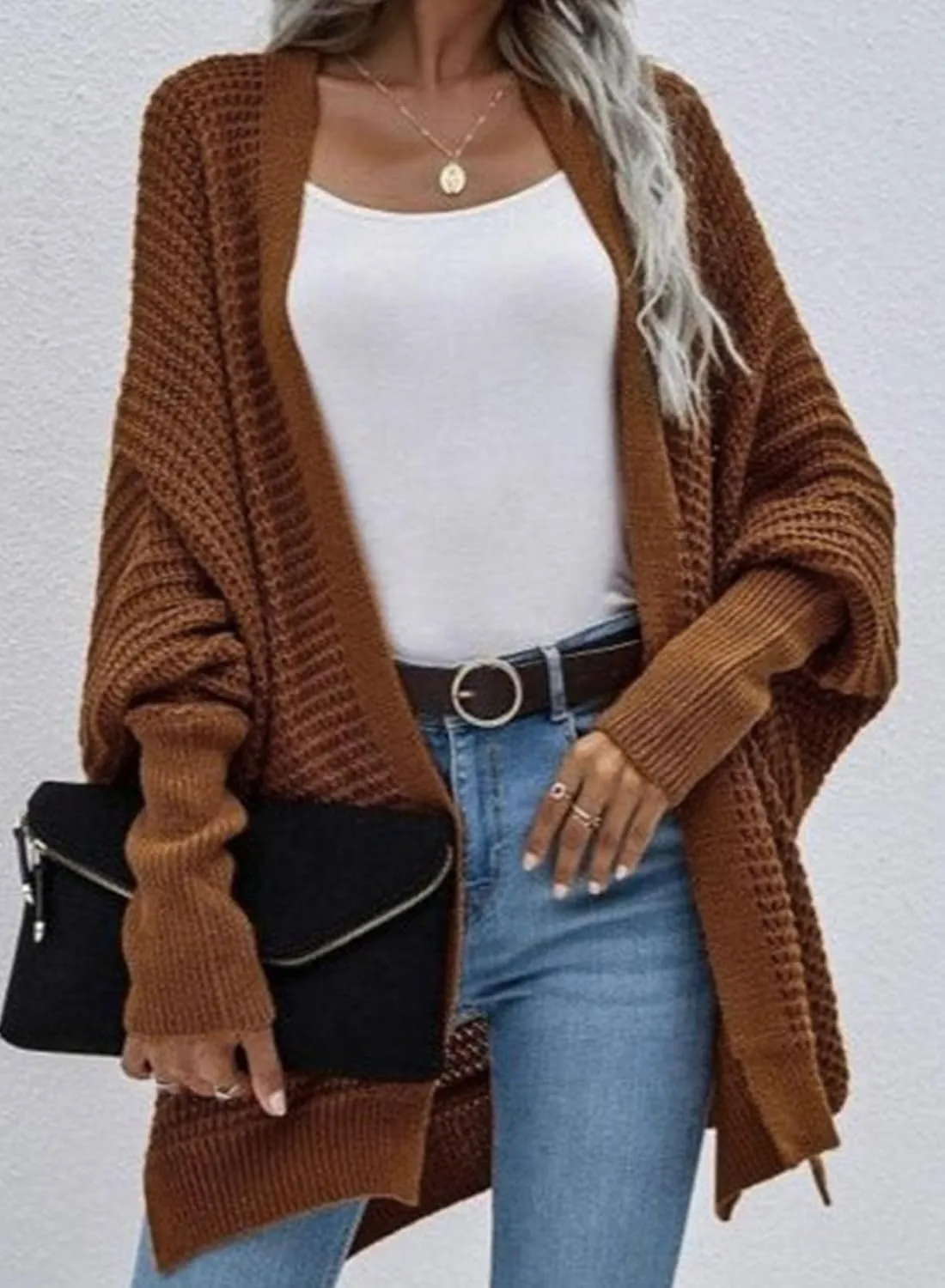 Dokotoo Women's 2025 Fashion Casual Oversized Open Front Batwing Long Sleeve Chunky Knit Cardigans Sweaters Outerwear Coats