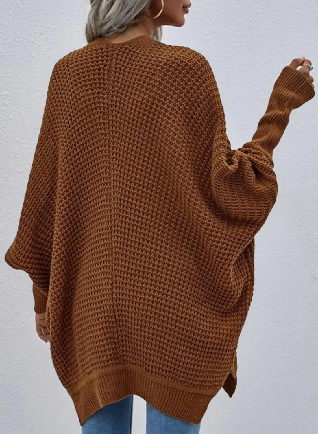 Dokotoo Women's 2025 Fashion Casual Oversized Open Front Batwing Long Sleeve Chunky Knit Cardigans Sweaters Outerwear Coats