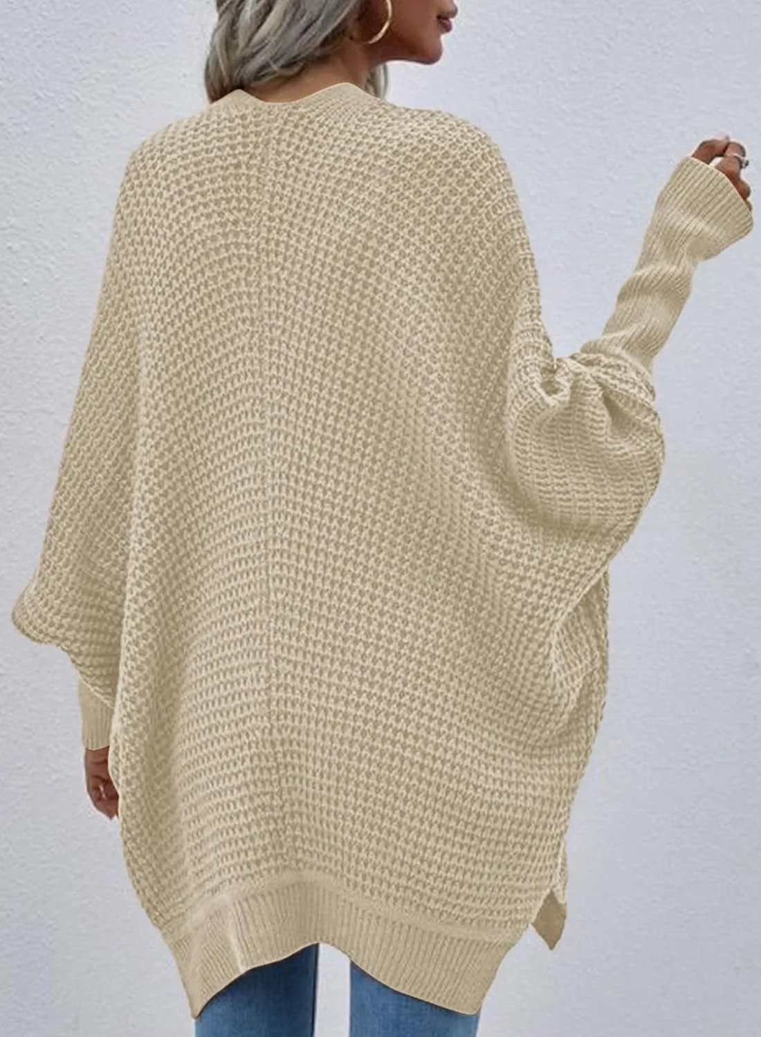 Dokotoo Women's 2025 Fashion Casual Oversized Open Front Batwing Long Sleeve Chunky Knit Cardigans Sweaters Outerwear Coats