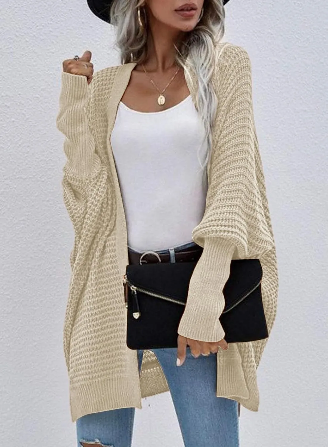 Dokotoo Women's 2025 Fashion Casual Oversized Open Front Batwing Long Sleeve Chunky Knit Cardigans Sweaters Outerwear Coats