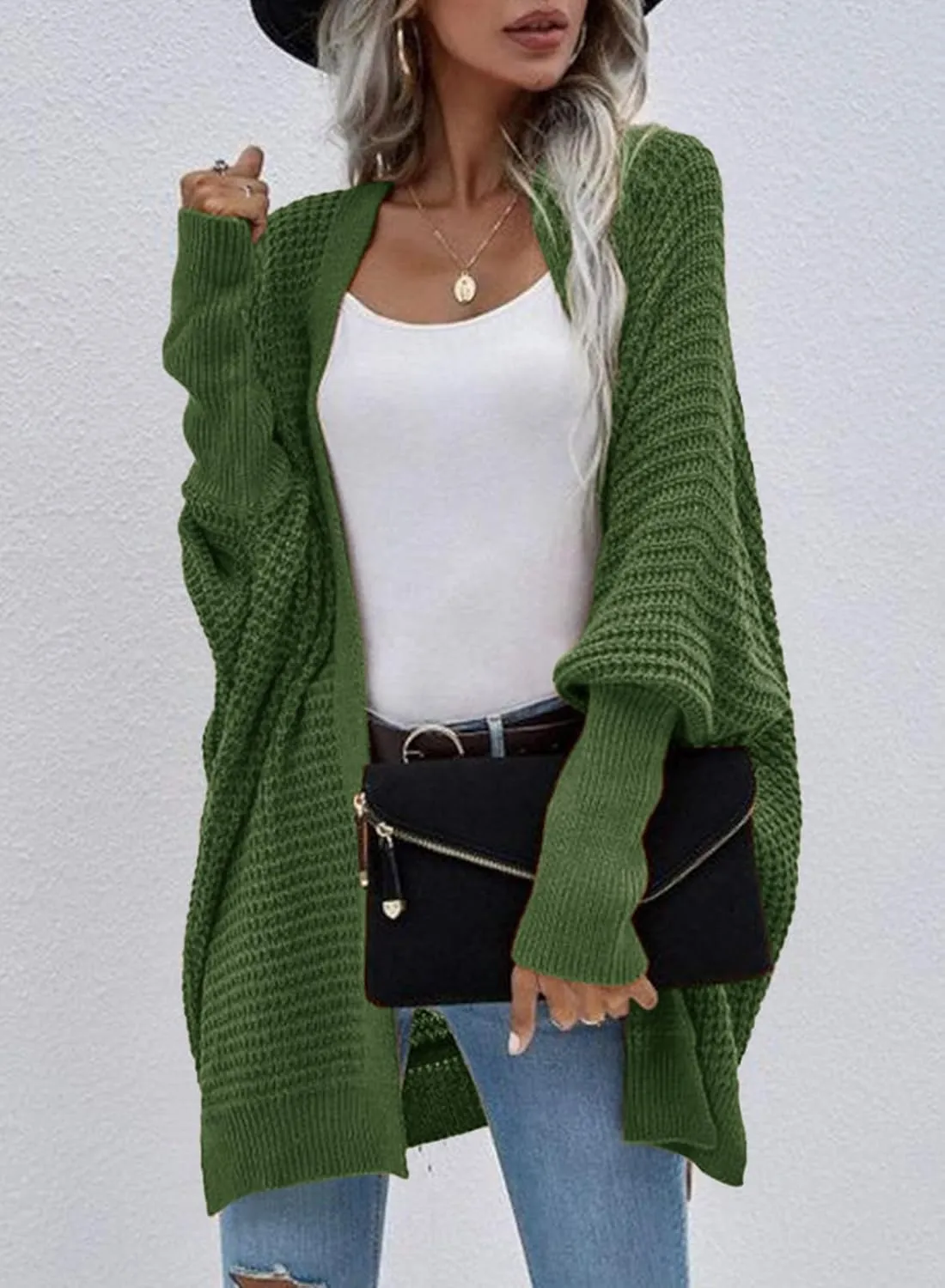 Dokotoo Women's 2025 Fashion Casual Oversized Open Front Batwing Long Sleeve Chunky Knit Cardigans Sweaters Outerwear Coats