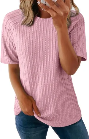 Dokotoo Women's Tops Trendy Casual 2025 Crew Neck Lightweight Shirts Knit Tunic Basic T-Shirt