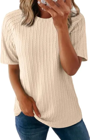 Dokotoo Women's Tops Trendy Casual 2025 Crew Neck Lightweight Shirts Knit Tunic Basic T-Shirt