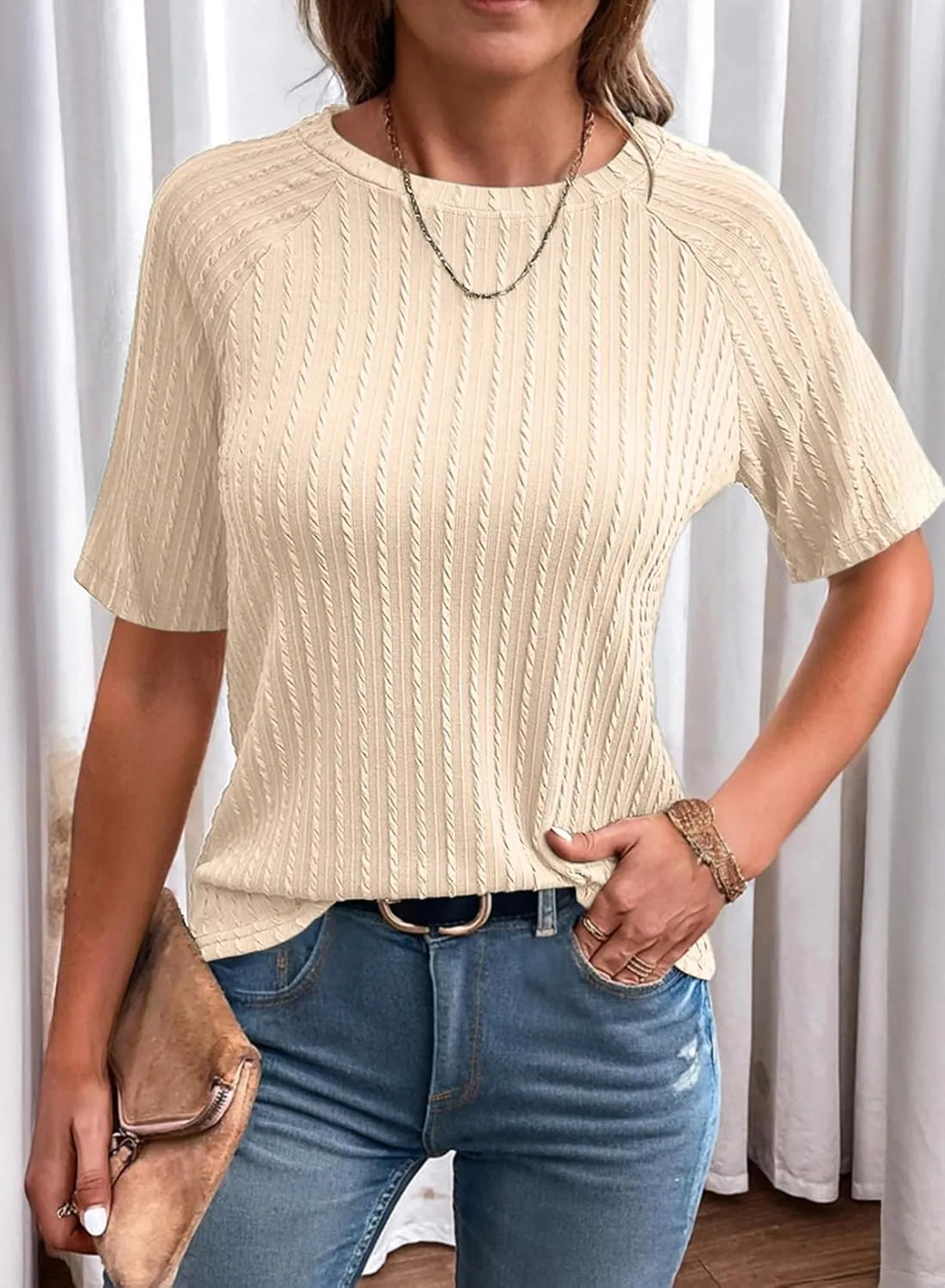 Dokotoo Women's Tops Trendy Casual 2025 Crew Neck Lightweight Shirts Knit Tunic Basic T-Shirt