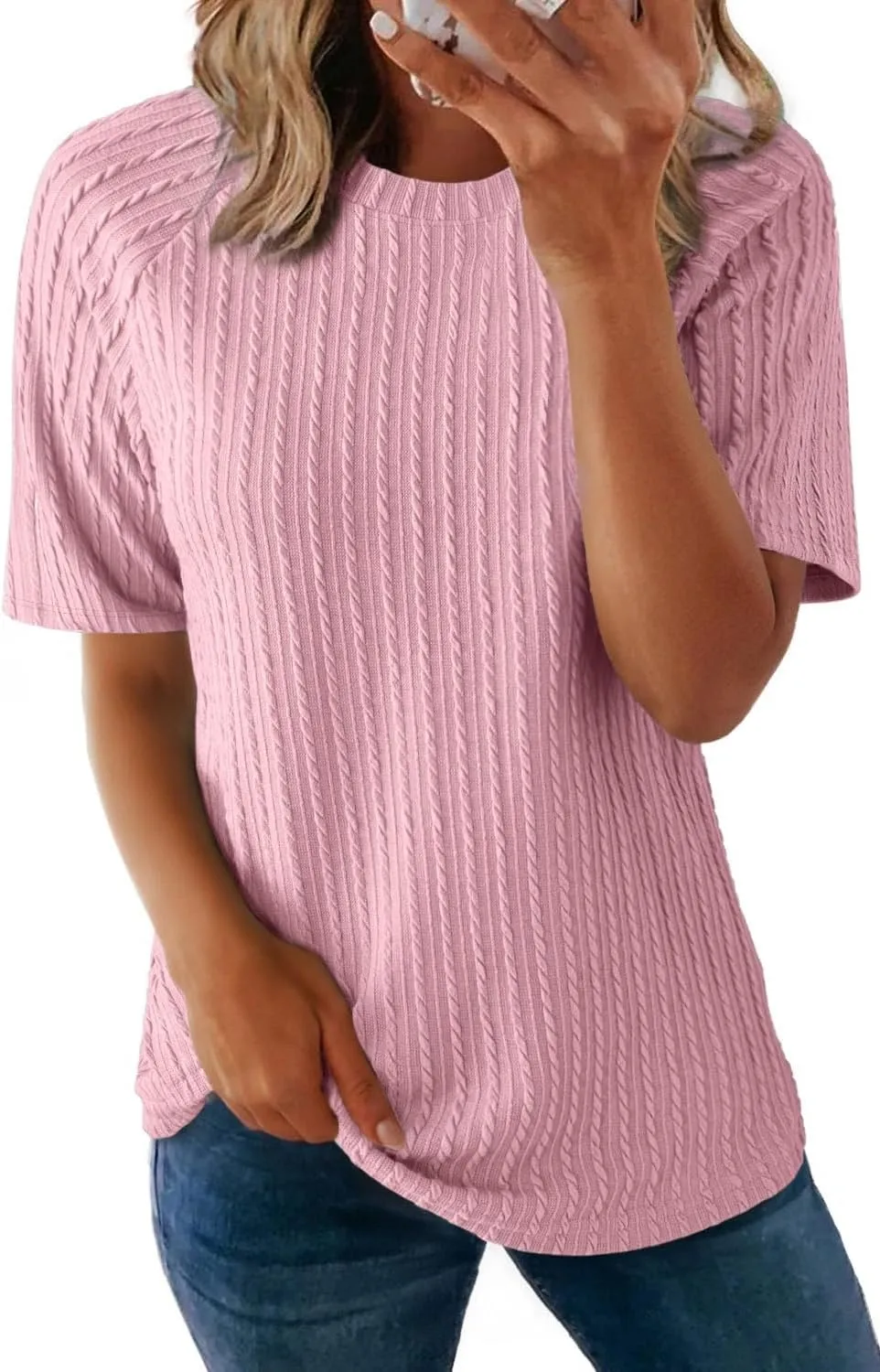 Dokotoo Women's Tops Trendy Casual 2025 Crew Neck Lightweight Shirts Knit Tunic Basic T-Shirt
