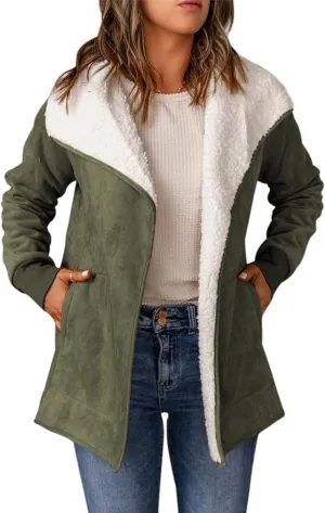 Dokotoo Women's Winter Warm Stand Collar Sherpa Lined Outerwear Fleece Jacket Coats