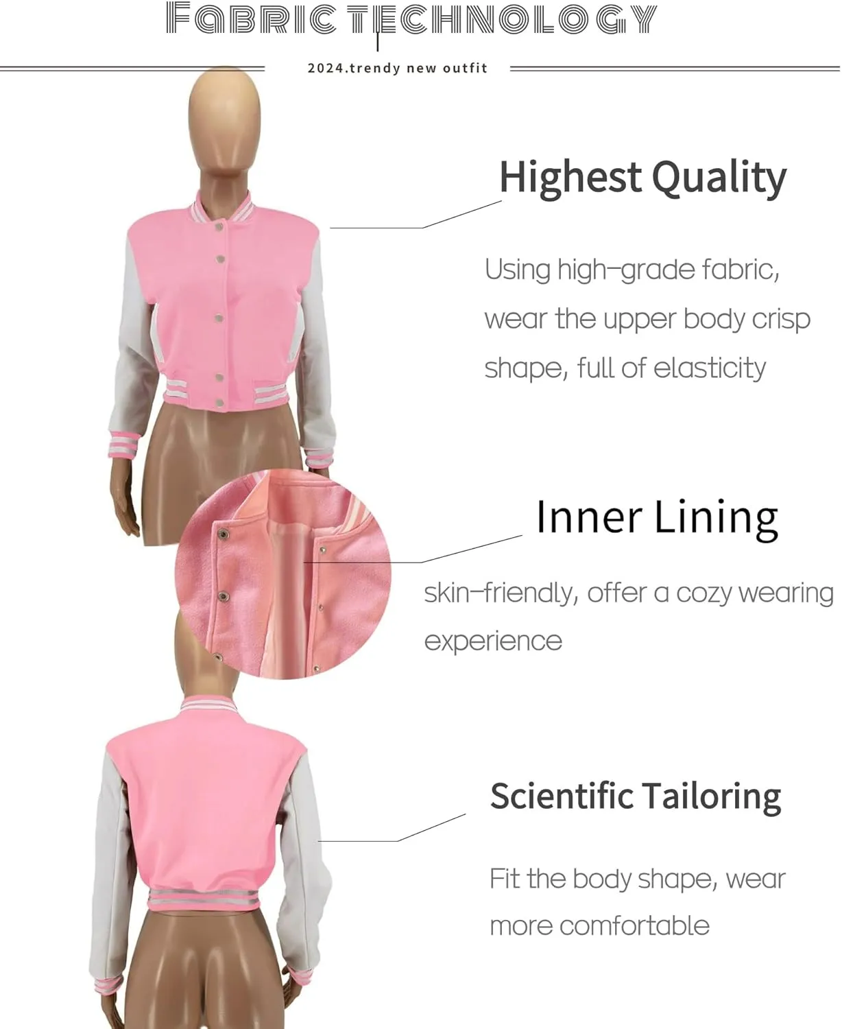 Doweha Women Faux Leather Jacket Light Moto Bomber Jackets Cropped Letterman Baseball Jacket Fall Coat with Pockets