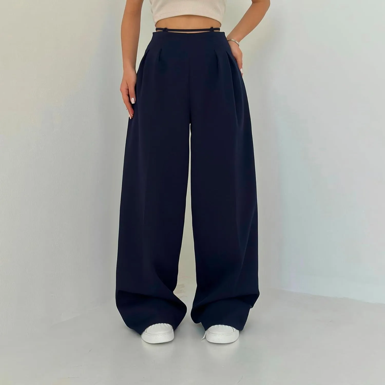Dress Suit Pants for Women Flat Front Pleated High Waist Wide Leg Trousers Casual Loose Fit Breathable Business Pants