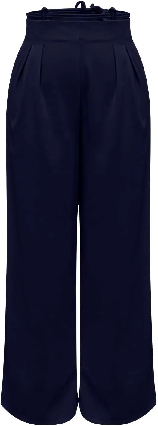 Dress Suit Pants for Women Flat Front Pleated High Waist Wide Leg Trousers Casual Loose Fit Breathable Business Pants