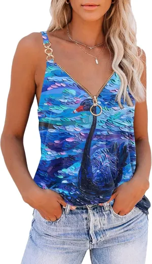 ETCYY Women's Sexy Sleeveless Tank Tops Summer V Neck Zipper Basic Cami Tee Shirts Blouses