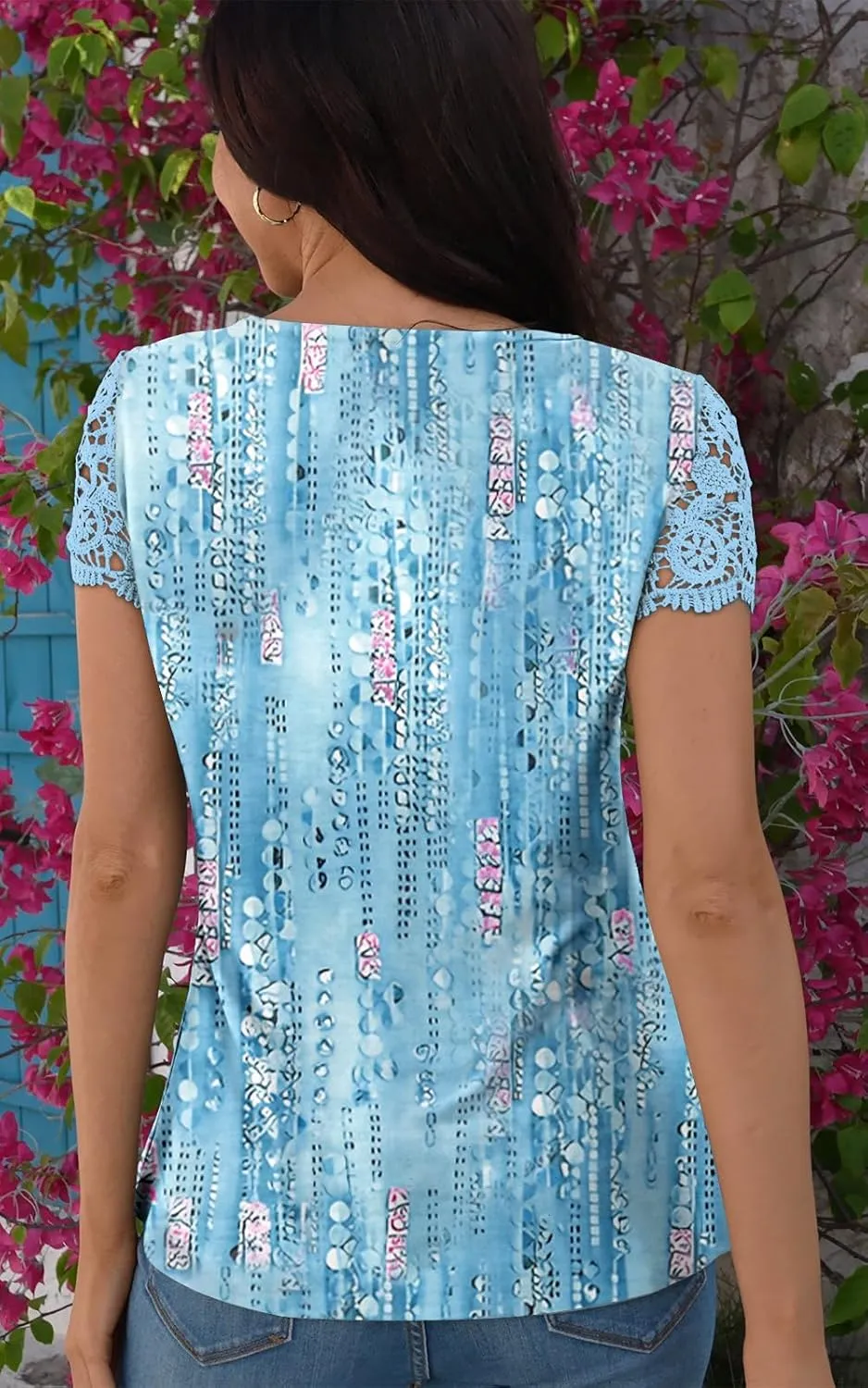 ETCYY Womens T Shirts Short Sleeve Spring 2025 Fashion Summer Tank Top V-Neck Button Down Floral Dressy Casual Blouses