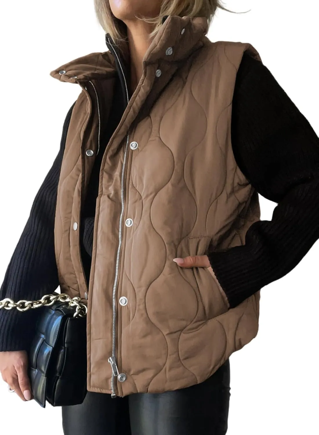 EVALESS Cropped Puffer Vest Women Lightweight Quilted Stand Collar Sleeveless Jackets Fall Spring 2025 Button Zip Up Coat