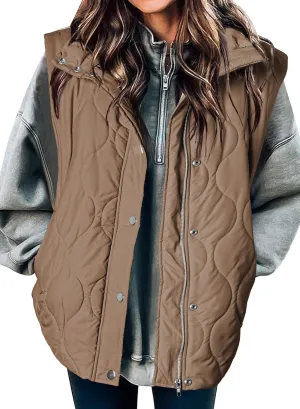EVALESS Cropped Puffer Vest Women Lightweight Quilted Stand Collar Sleeveless Jackets Fall Spring 2025 Button Zip Up Coat