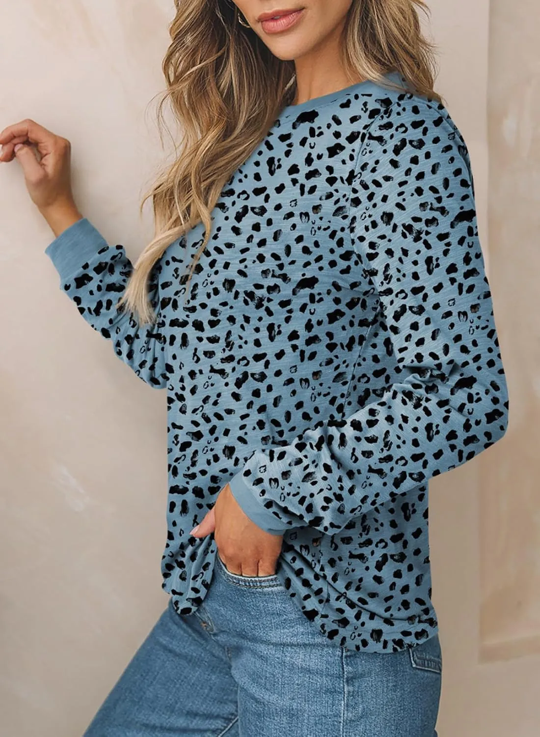 EVALESS Womens Crewneck Long Sleeve Tops Casual Polka Dots Tops Spring Summer 2025 Tshirts Shirts