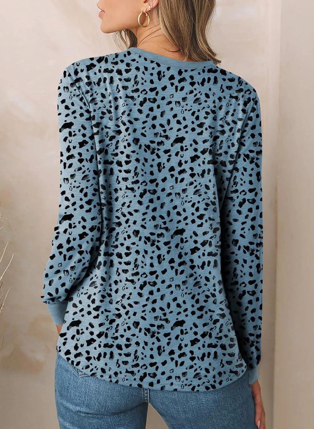 EVALESS Womens Crewneck Long Sleeve Tops Casual Polka Dots Tops Spring Summer 2025 Tshirts Shirts