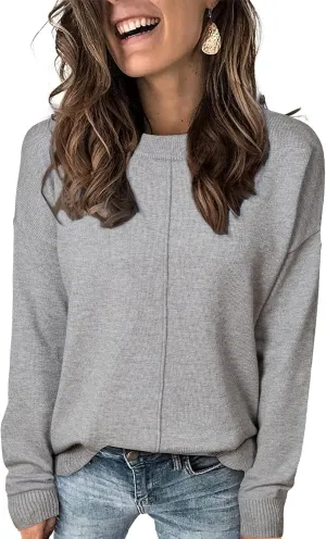 EVALESS Womens Fall Sweaters 2024 Fashion Crewneck Long Sleeve Pleated Knitted Casual Pullover Tops