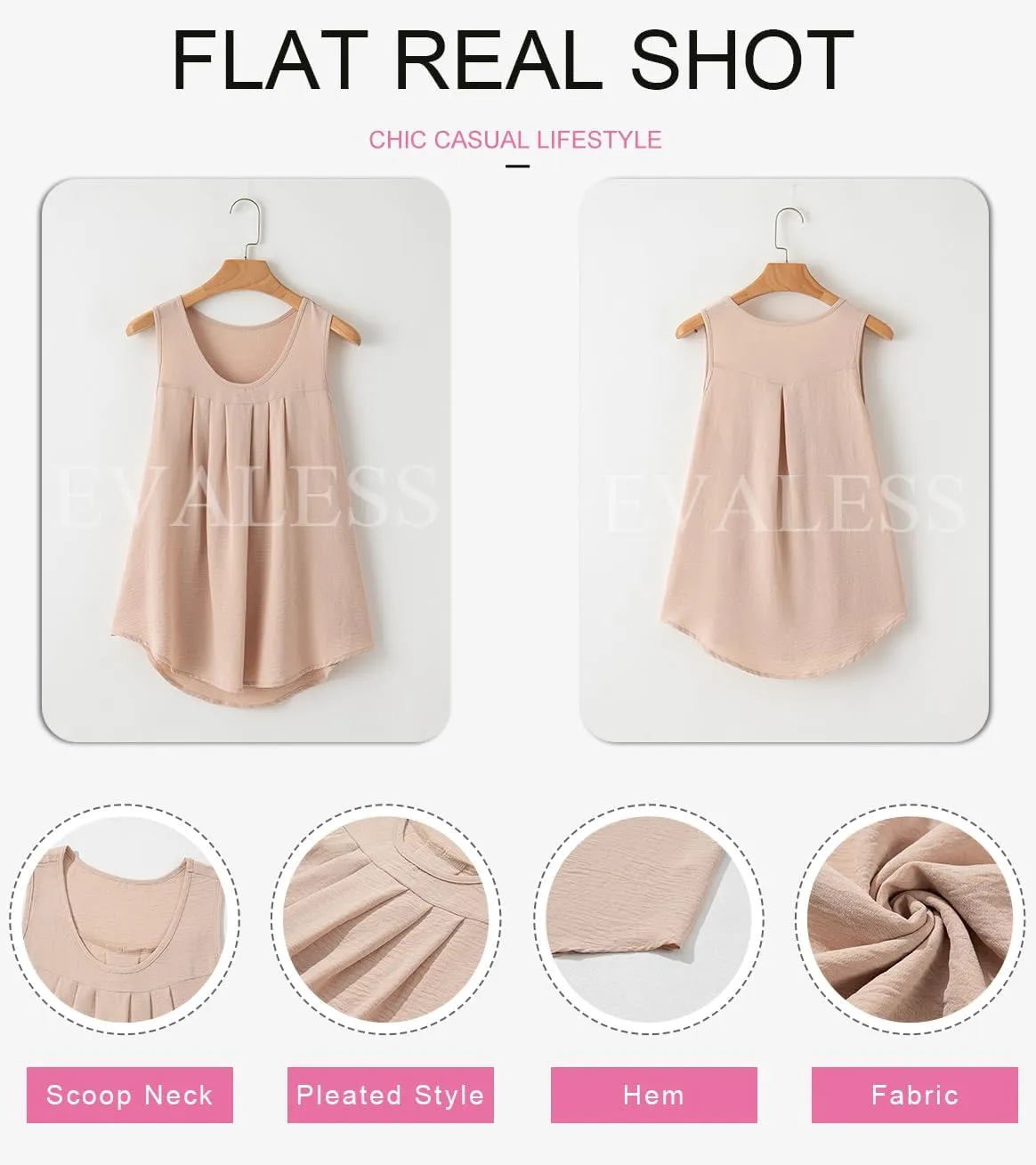 EVALESS Womens Tank Tops Summer Loose Fit Pleated Scoop Neck Camisole Tops for Women 2025 Trendy Sleeveless Flowy Blouses