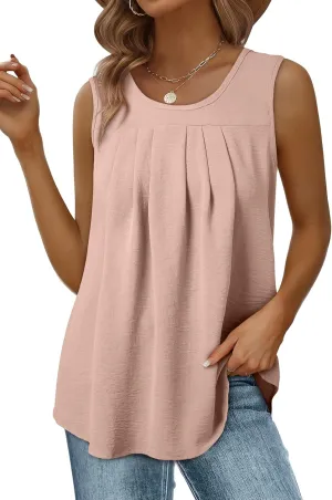 EVALESS Womens Tank Tops Summer Loose Fit Pleated Scoop Neck Camisole Tops for Women 2025 Trendy Sleeveless Flowy Blouses