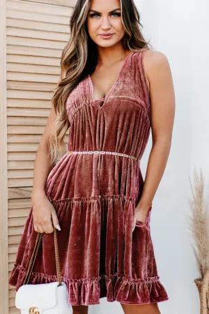Exchanging Looks Tiered Velvet Mini Dress (Cranberry)