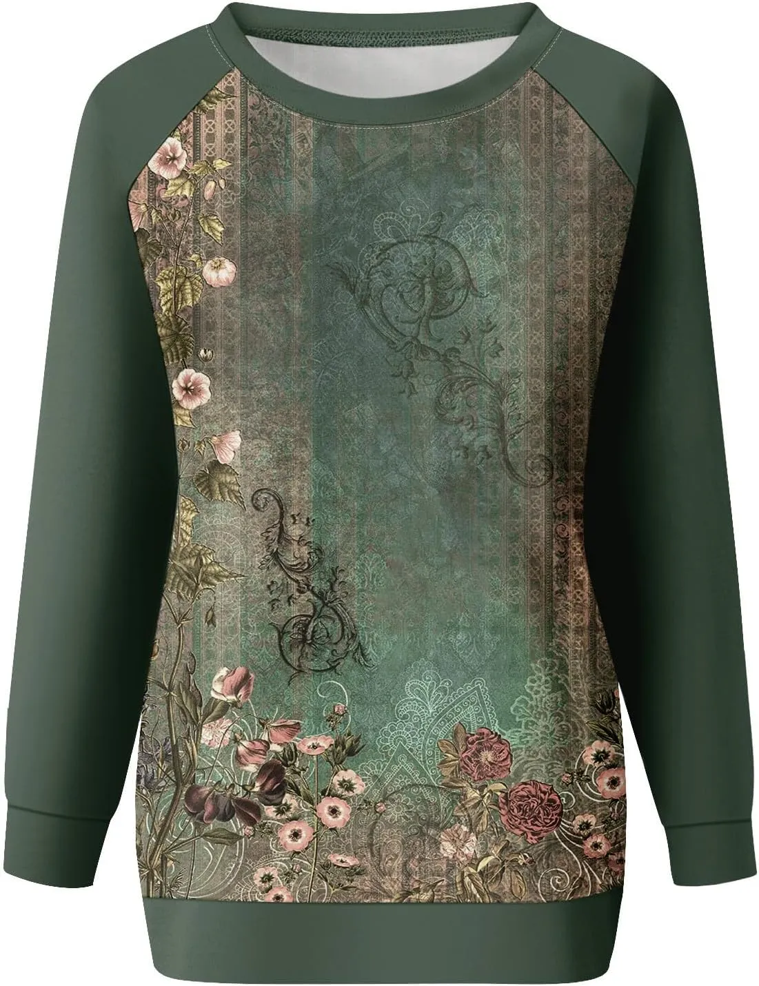 Fall Womens Clothes 2024 Floral Print Crewneck Cute Sweatshirt Long Sleeve Oversized Basics Clothes Clothing