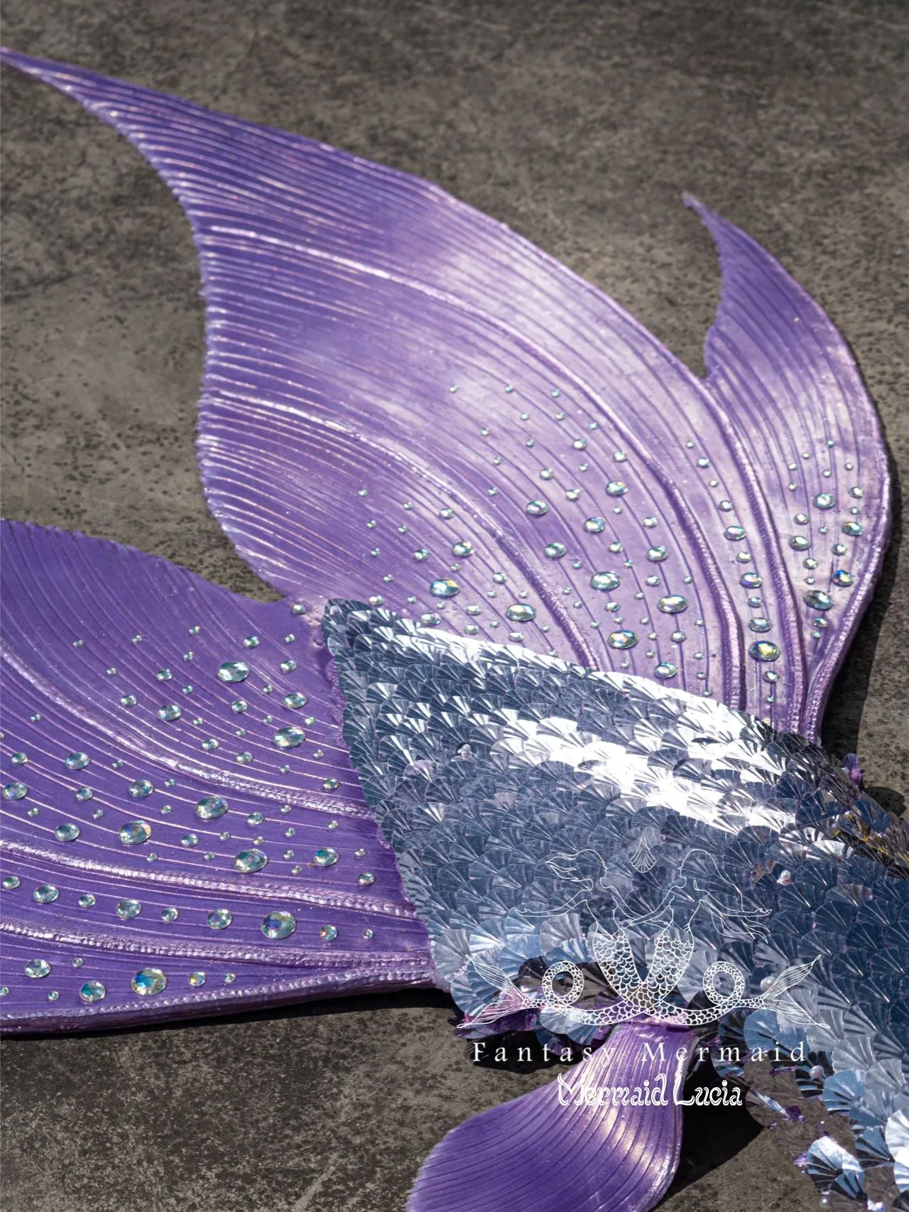 Fantasy Luxurious Haute Couture Royal Purple Silicone Mermaid Merman Tail with Monofin for Diving Swimming Cosplay
