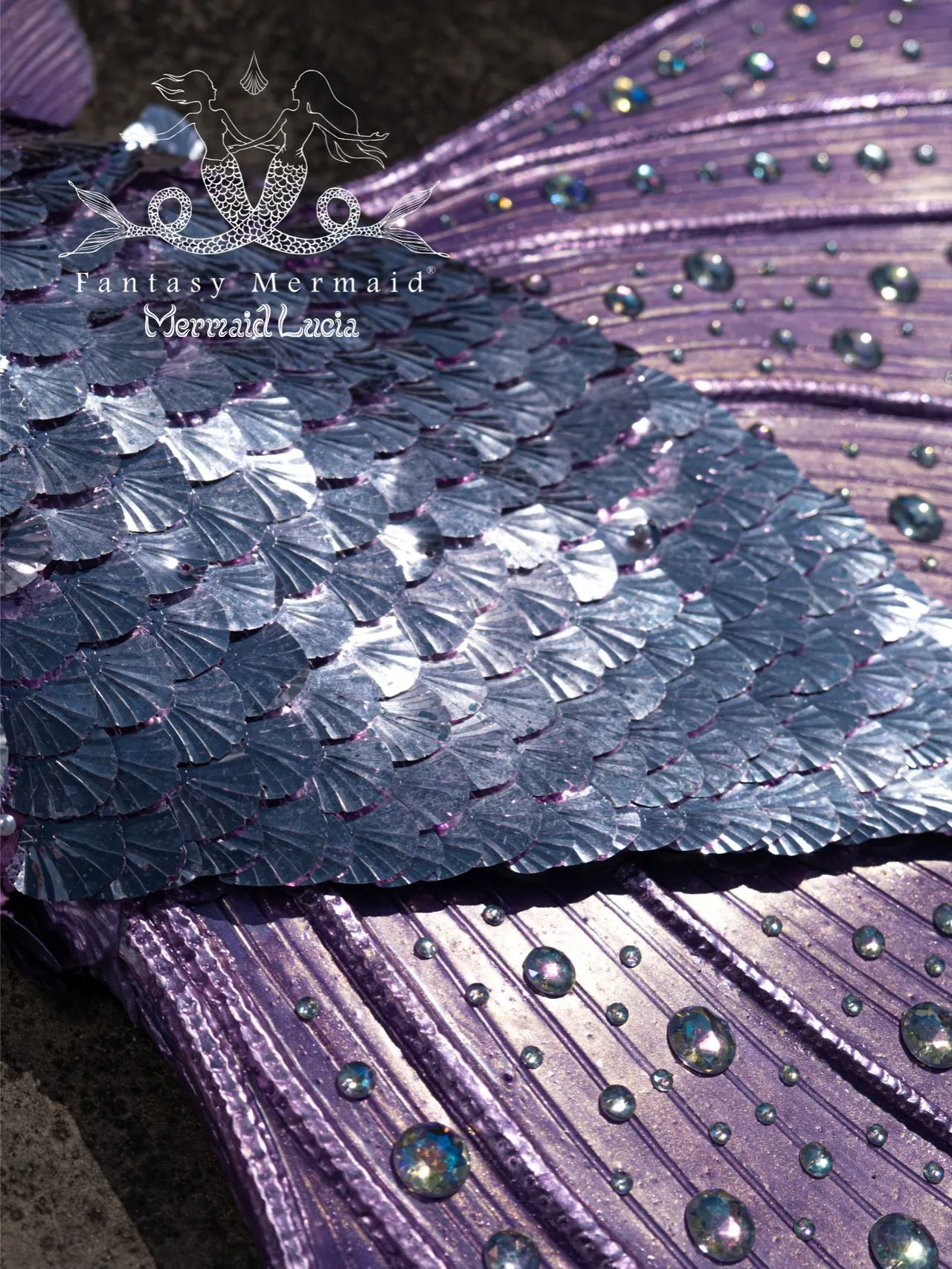 Fantasy Luxurious Haute Couture Royal Purple Silicone Mermaid Merman Tail with Monofin for Diving Swimming Cosplay