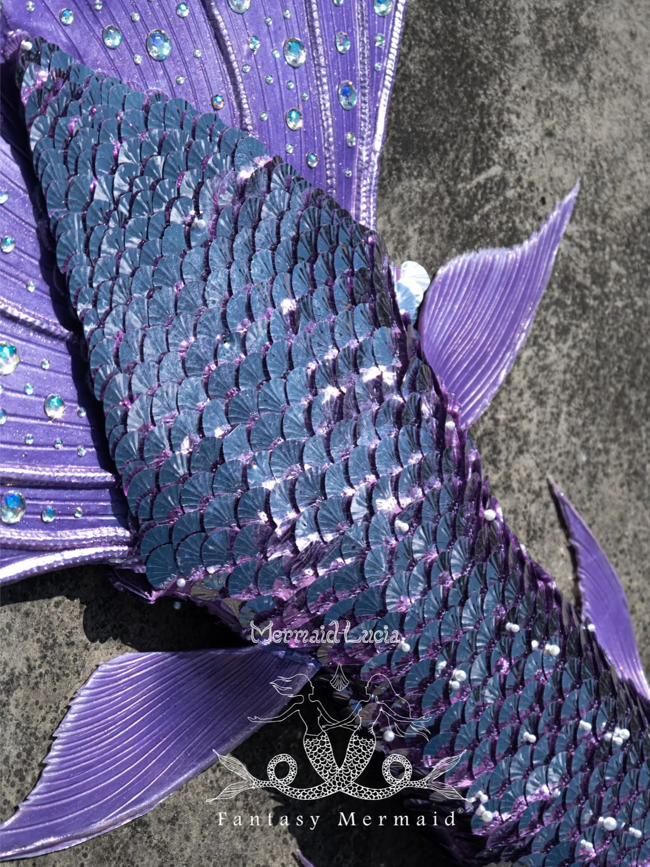 Fantasy Luxurious Haute Couture Royal Purple Silicone Mermaid Merman Tail with Monofin for Diving Swimming Cosplay