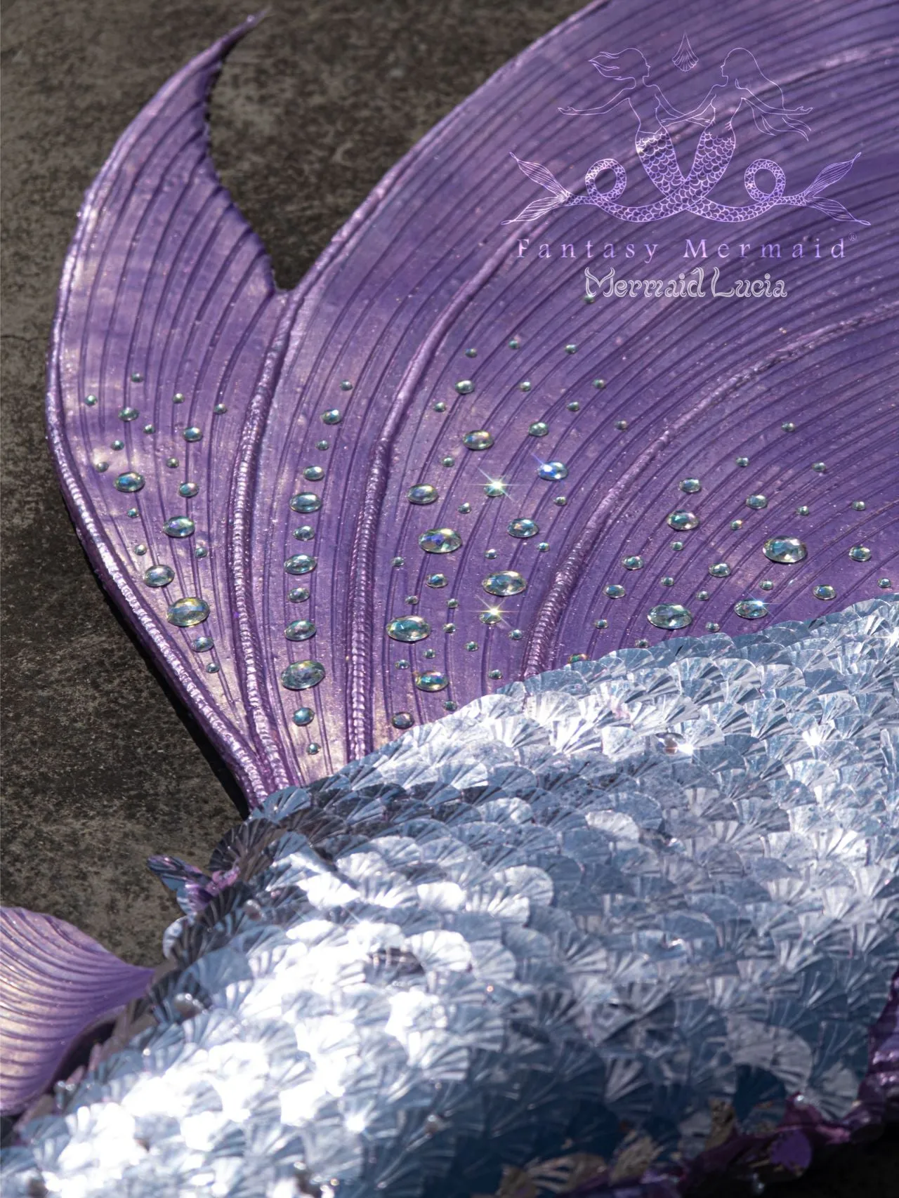 Fantasy Luxurious Haute Couture Royal Purple Silicone Mermaid Merman Tail with Monofin for Diving Swimming Cosplay