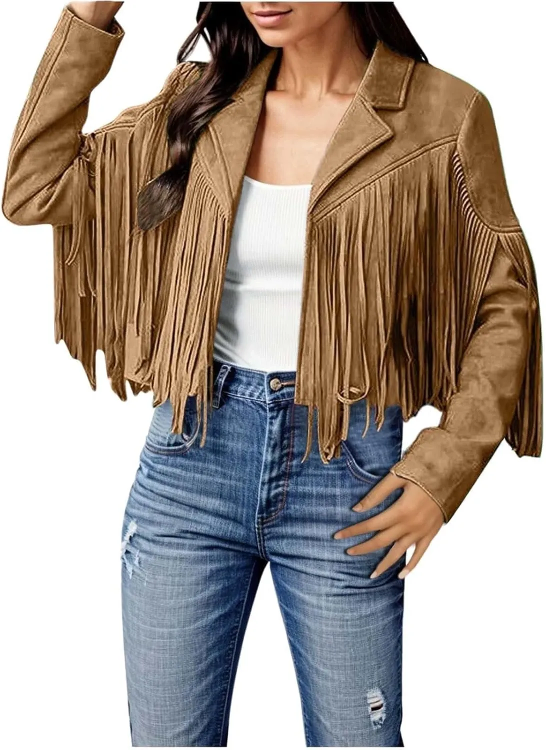 Faux Leather Jackets for Women 2025 Fashion Moto Biker Jacket Fall Winter Fringe Cowboy Cropped Jacket Cool Cardigan