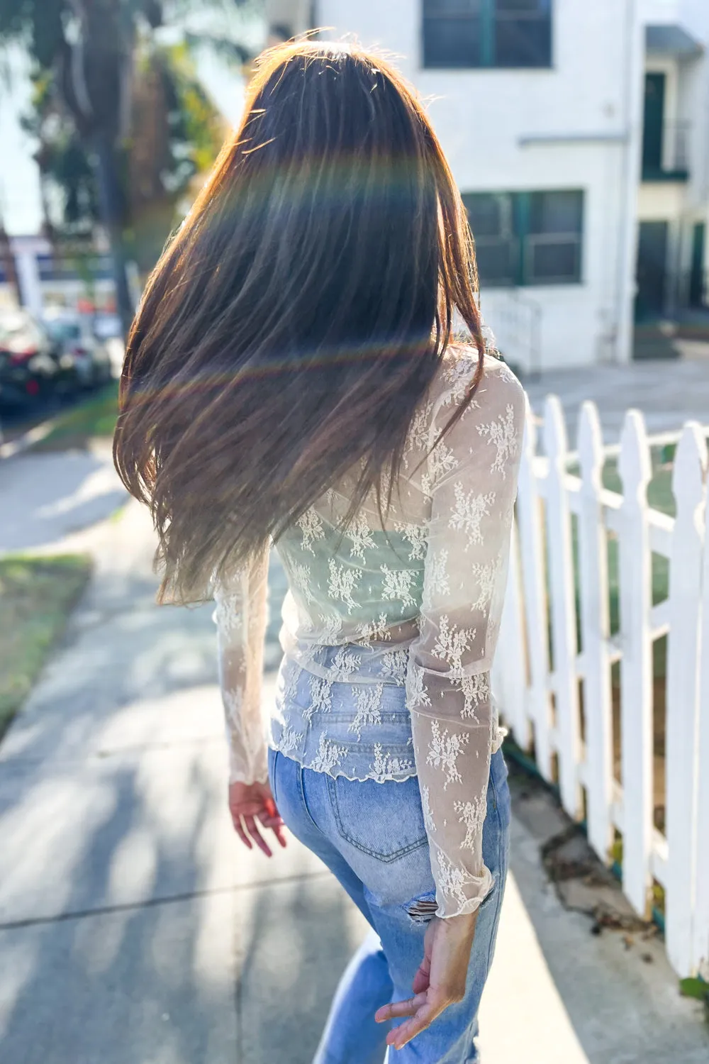 Feeling Femme Nude Lace Floral See-Through Layering Top (Open Pack)