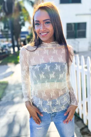 Feeling Femme Nude Lace Floral See-Through Layering Top (Open Pack)