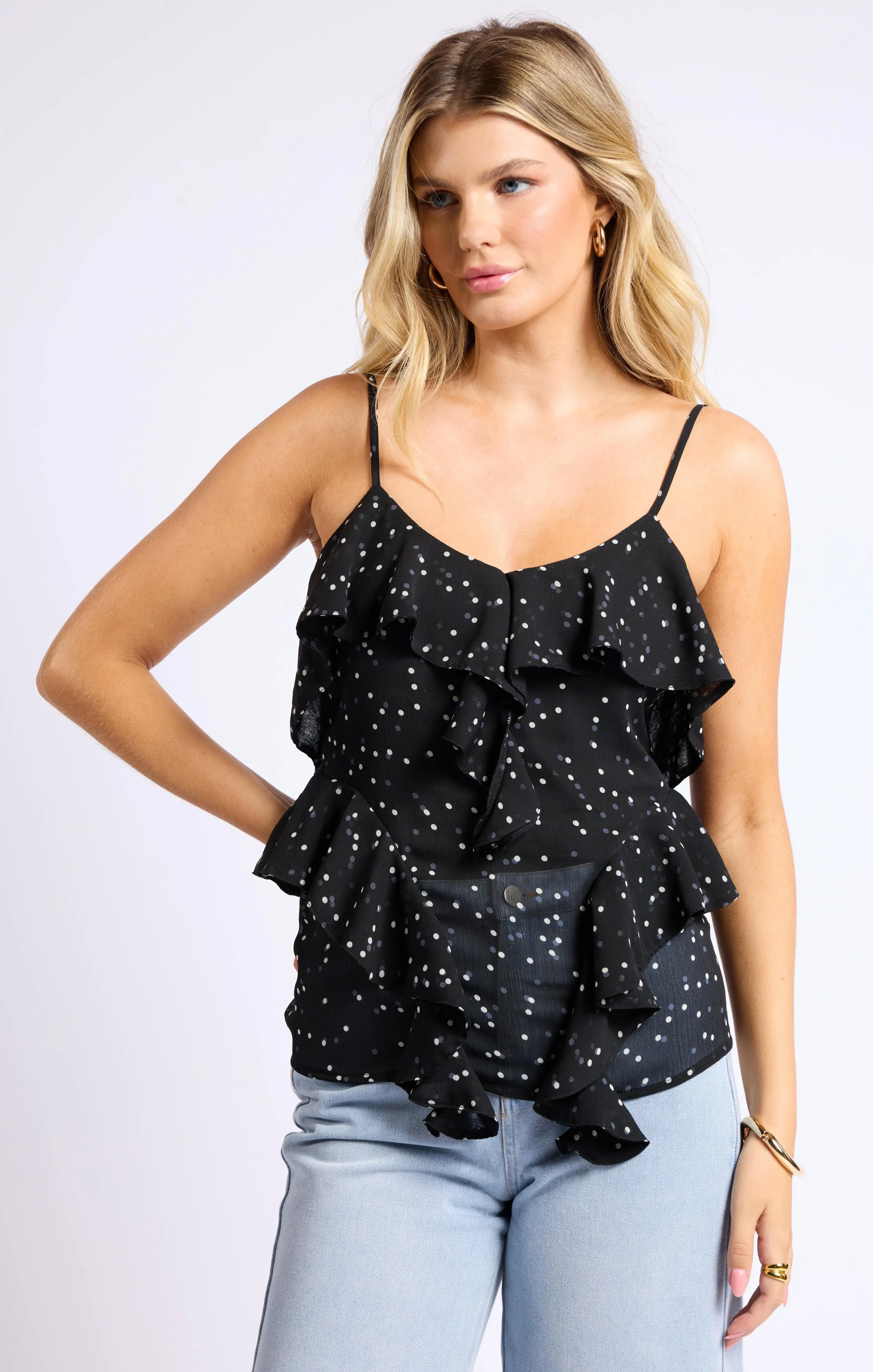 Feminine Nostalgia Ruffle Cami, Black
