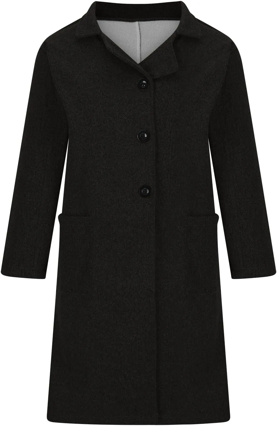 Firzero Women's Notch Lapel Double Breasted Coats, Casual Solid Color Mid-Long Warm Faux Wool Blend Pea Coat