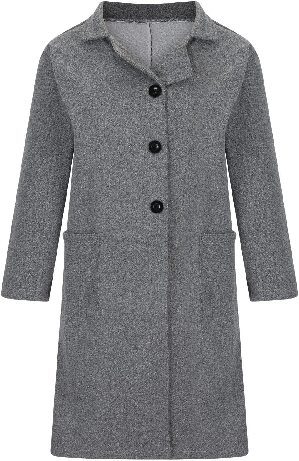 Firzero Women's Notch Lapel Double Breasted Coats, Casual Solid Color Mid-Long Warm Faux Wool Blend Pea Coat