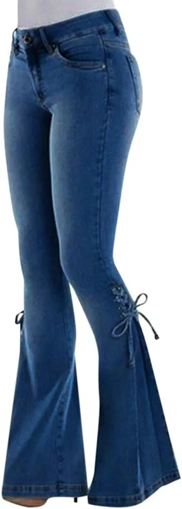 Flare Jeans for Women High Waisted Stretchy Bell Bottom Jean Plus Size Denim Pants Trendy Wide Leg Long Pant Trousers