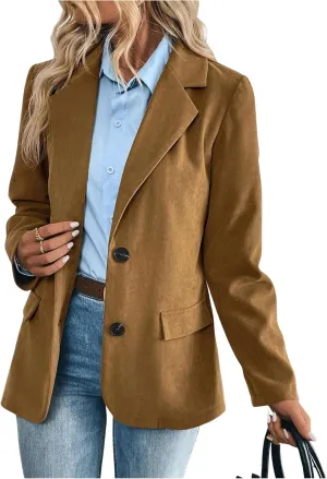 Floerns Women's Faux Suede Lapel Neck Blazers Button Down Long Sleeve Blazer Jacket