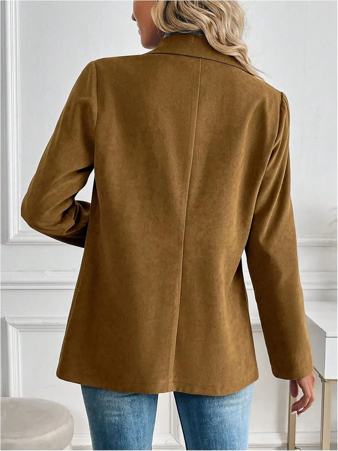 Floerns Women's Faux Suede Lapel Neck Blazers Button Down Long Sleeve Blazer Jacket